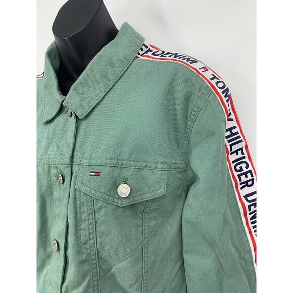 Tommy Hilfiger Denim Jacket Size XXL Extra Extra Large Green Button Women New - Picture 3 of 7